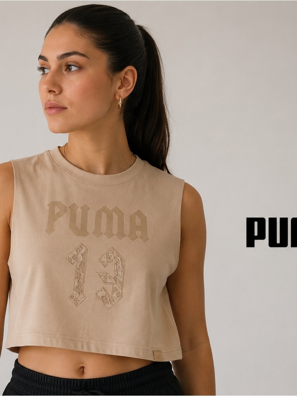 PUMA Women's Tan Cropped Graphic Muscle Tank